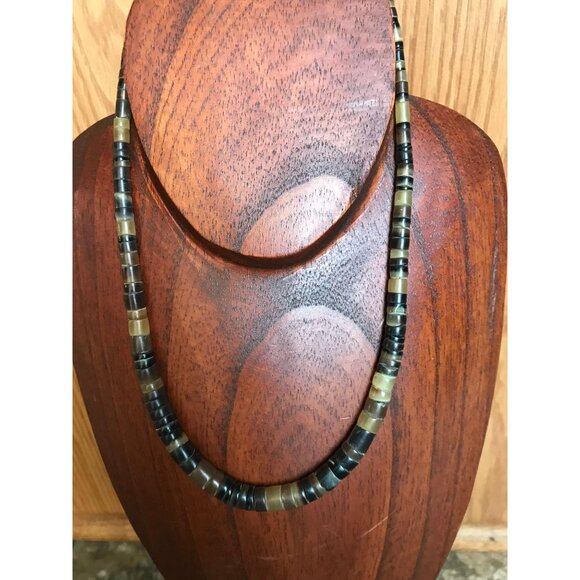 Vtg Heishi Necklace Shell Disc Shades Of Brown Discs With Various Other Gemstone - Picture 5 of 9